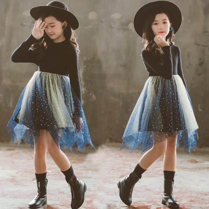 Новое поступление, осеннее платье для девочек Вязаный Свитер Необычные платья детское модное платье принцессы вечерние платья для девочек