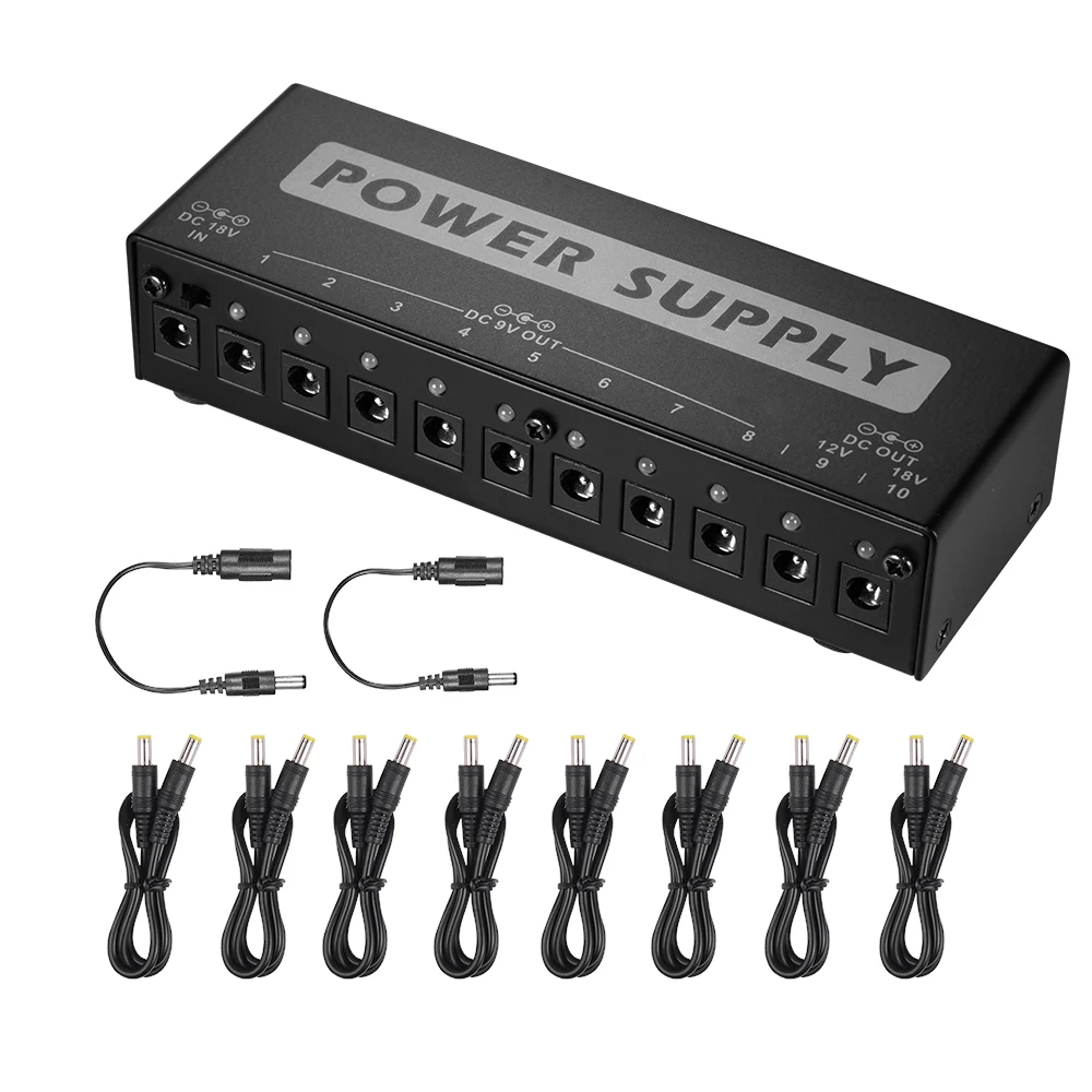 Portable Guitar Effect Power Supply Station Distributor 10 Isolated DC Outputs for 9V/ 12V/ 18V Accessories | Спорт и развлечения
