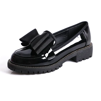 

Fashion Plus size women's shoes 2020 spring new loafers women Bow Platform shoes Patent leather wine red women flat shoes flats