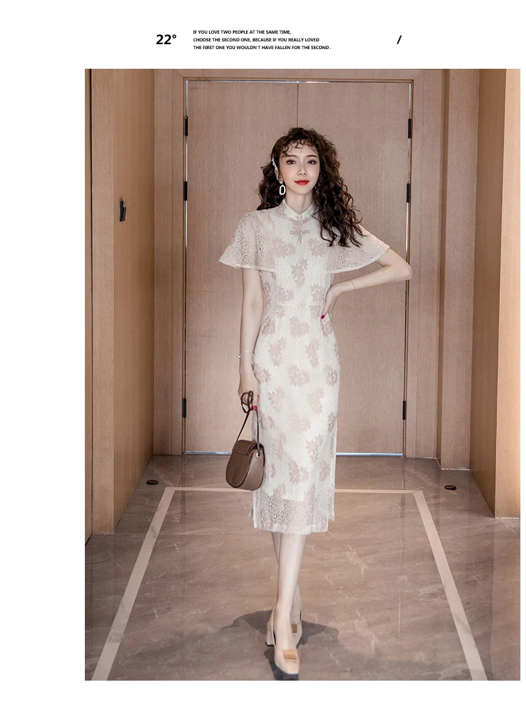 SWEETXUE Ретро Qipao Cheongsams платье китайское женское кружевное открытое современное элегантное тонкое платье с коротким рукавом Дамское Платье