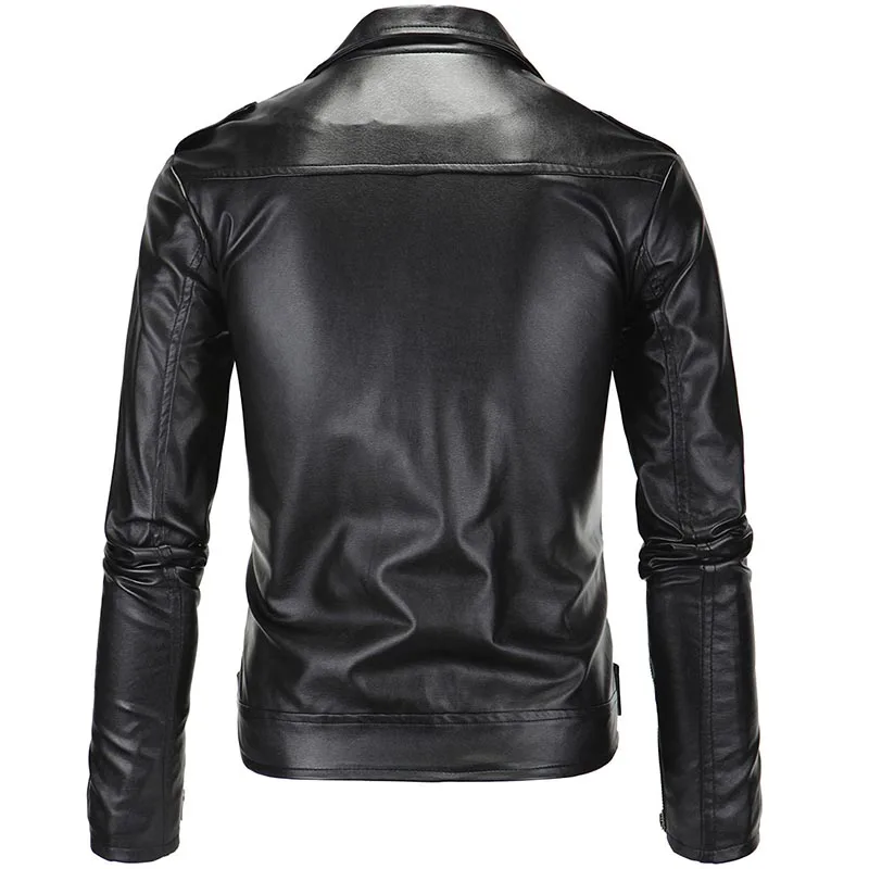 Mcikkny Men's Punk Leather Jackets Black Casual Motorcycle Leather Jacket Slim Fit Biker Leather Coats For Male  (8)