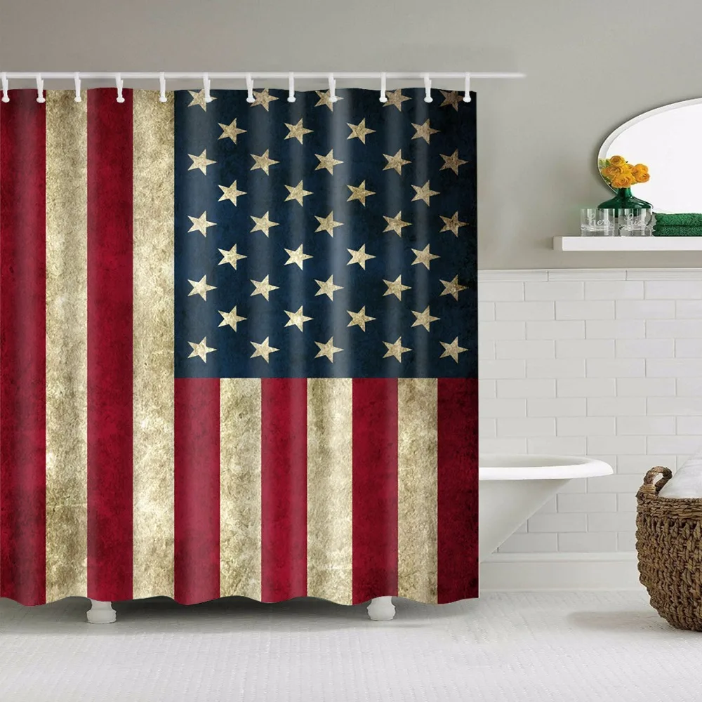 Waterproof Fabric Bathroom Liner American Eagle Flag Shower Curtain Set Mat Hook