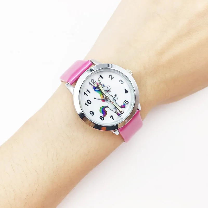 Красивые 3D узор часы с единорогом для детей мальчиков детей студентов кварцевые часы светящиеся руки желе Мультяшные наручные часы девушка подарок - Цвет: Розовый