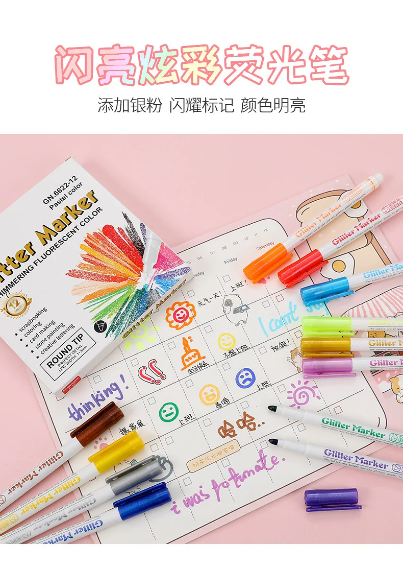 cores brilho highlighter marcador fluorescente doces cor estudante multicolorido mão nota caneta para escola cartaz
