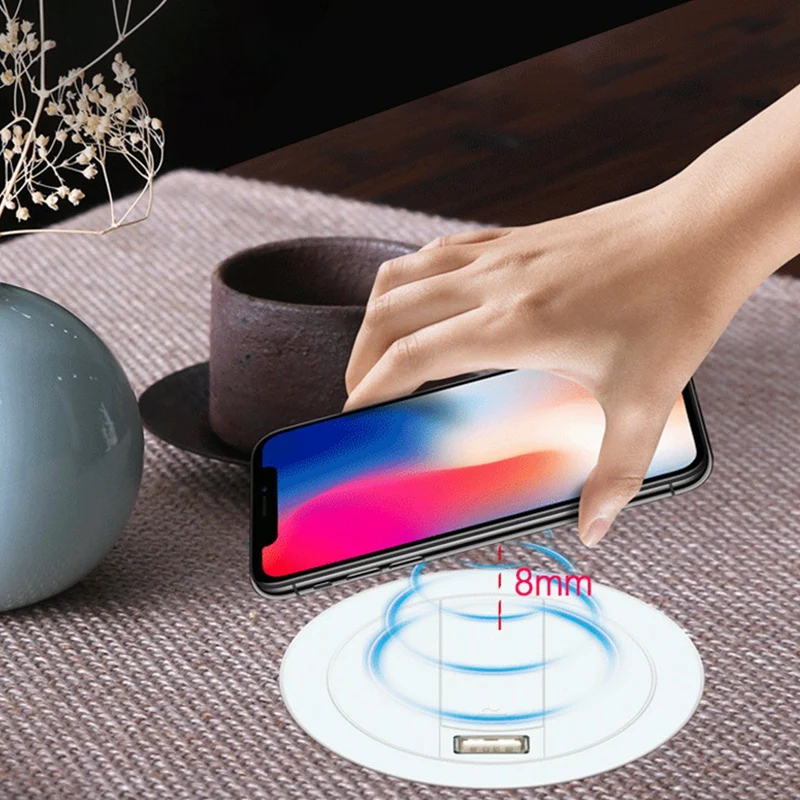 Встроенное настольное Быстрое беспроводное зарядное устройство мебель для