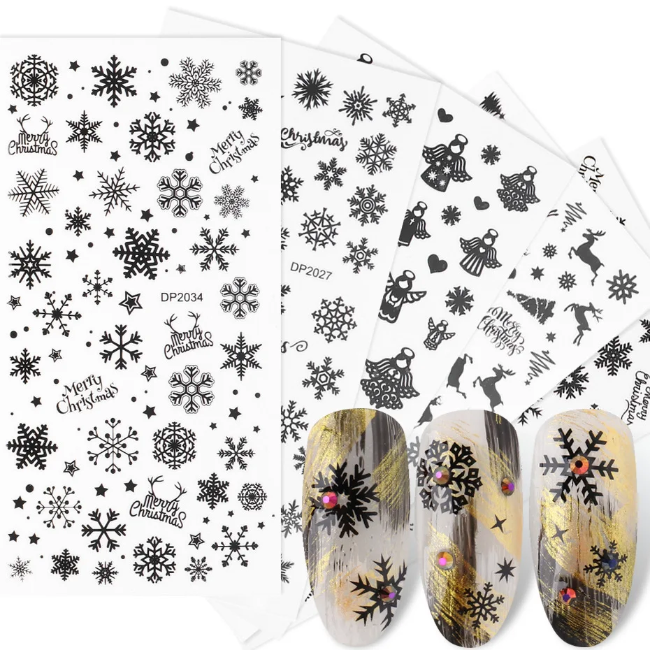 

New nail art sticker ins net red black flower leaf feather snowflake elk nail adhesive sticker nail nail decoration