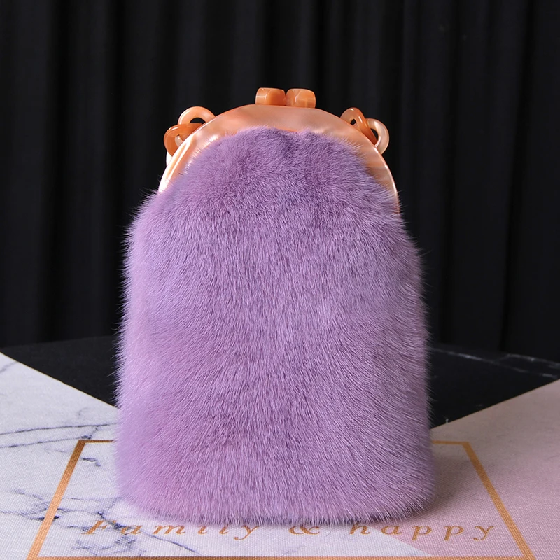 light purple Норковые меховые сумки Для женщин обувь из кожи и меха Курьерские сумки модные однотонные женский манжет сумки женские сумки через плечо - Цвет: light purple