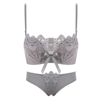 

2020 New Sanskrit Hidden Heart Water Soluble Flower Underwear Women Gathered Small Chest Bra Set Sexy Rimless Bra