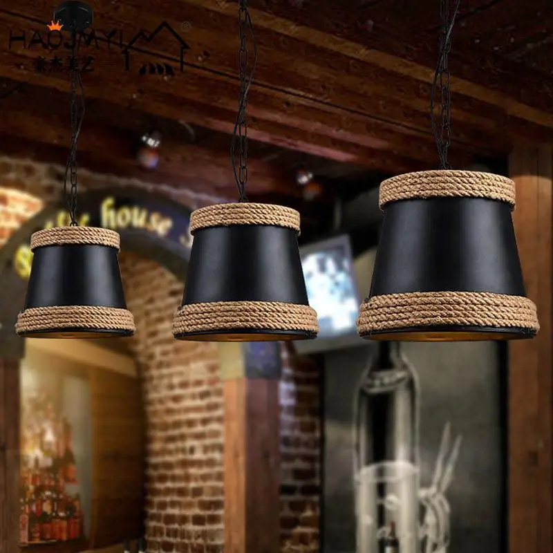 

Loft Vintage American Iron Rope Chandelier Diffuse Coffee Personality Hall Bar Industrial Chandelier luminaire