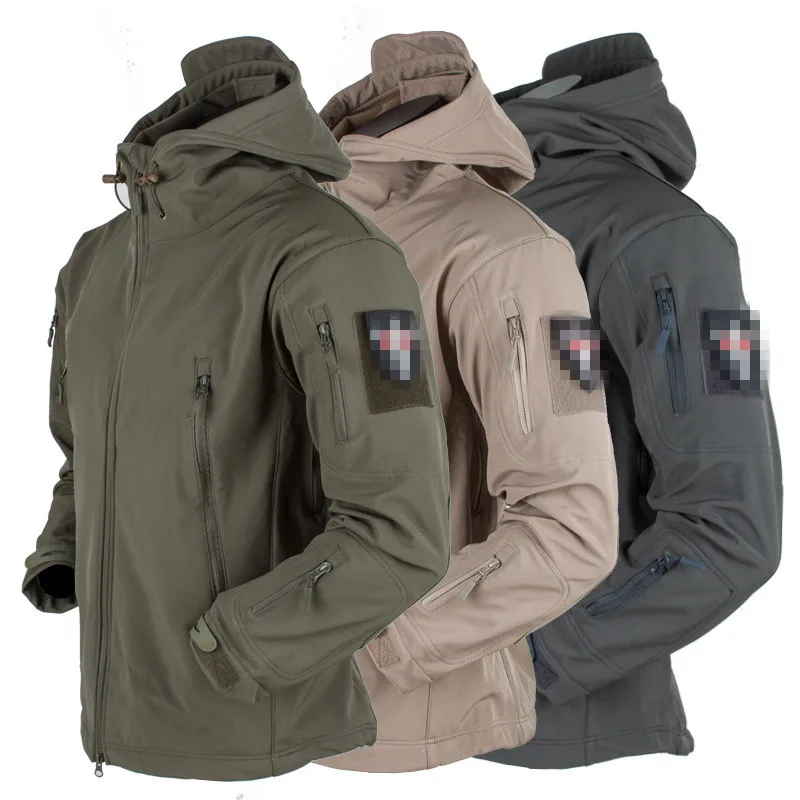 

Outdoor Soft Shell Tactical Jacket Military Hooded Fleece Waterproof Hunting Jacket-Black/Green/Sand