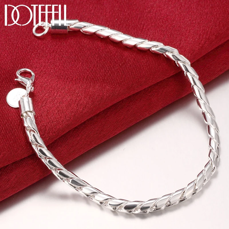 

DOTEFFIL 925 Sterling Silver 8 inches 4mm Solid Snake Chain Bracelet For Woman Men Charm Wedding Engagement Fashion Jewelry