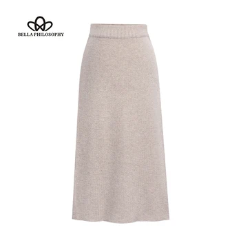 

HStar 2020 Autumn Wool Skirt Split Bag Hip Skirt Female Middle Section Casual Natural Polyester Lanon Mid-Calf None