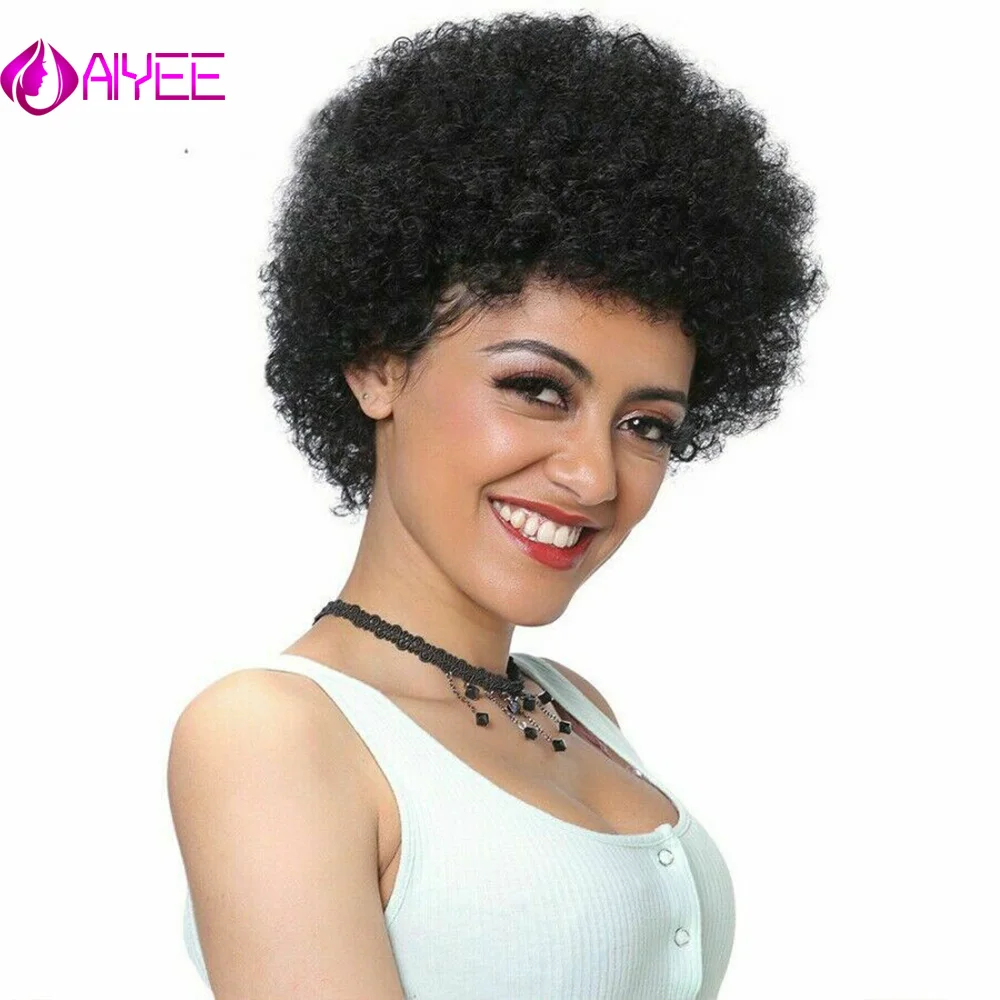

AIYEE Cosplay Wig Women Synthetic Hair Afro Short Wigs Bangs Brazilian Hair Style Soft Fiber 6 Inch 15 CM Bulk Hair Black