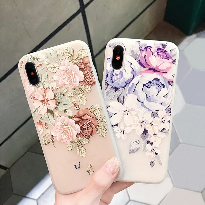 Противоударный Матовый ТПУ чехол для телефона для iPhone 11 Pro XS Max XR X 8 7 6 6s Plus 3D рельефный розовый лист Магнолия цветок мягкая задняя крышка