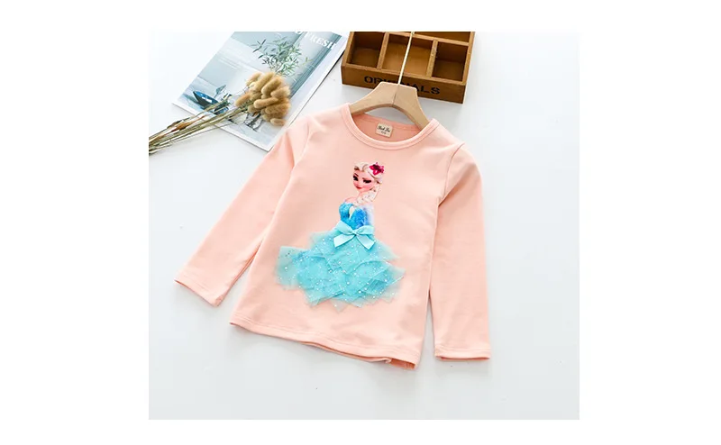 New Autumn Princess Kids Girls T-Shirt Elsa Anna Cotton Tees Mesh T Shirt 3D Tops Cotton Baby Birthday Party Anna Tops Clothing