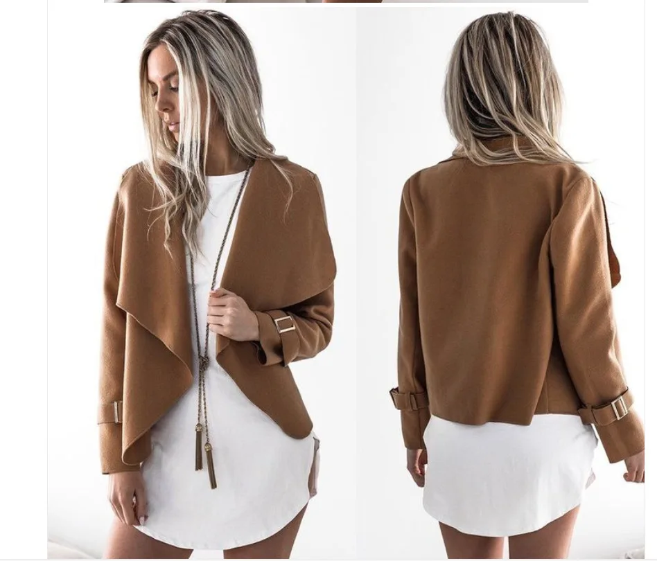 

2017 Irregular Jackets Women Autumn Woolen Coats Ladies Casual Slim Turn Down Collar Overcoats Outwear 4 Colors