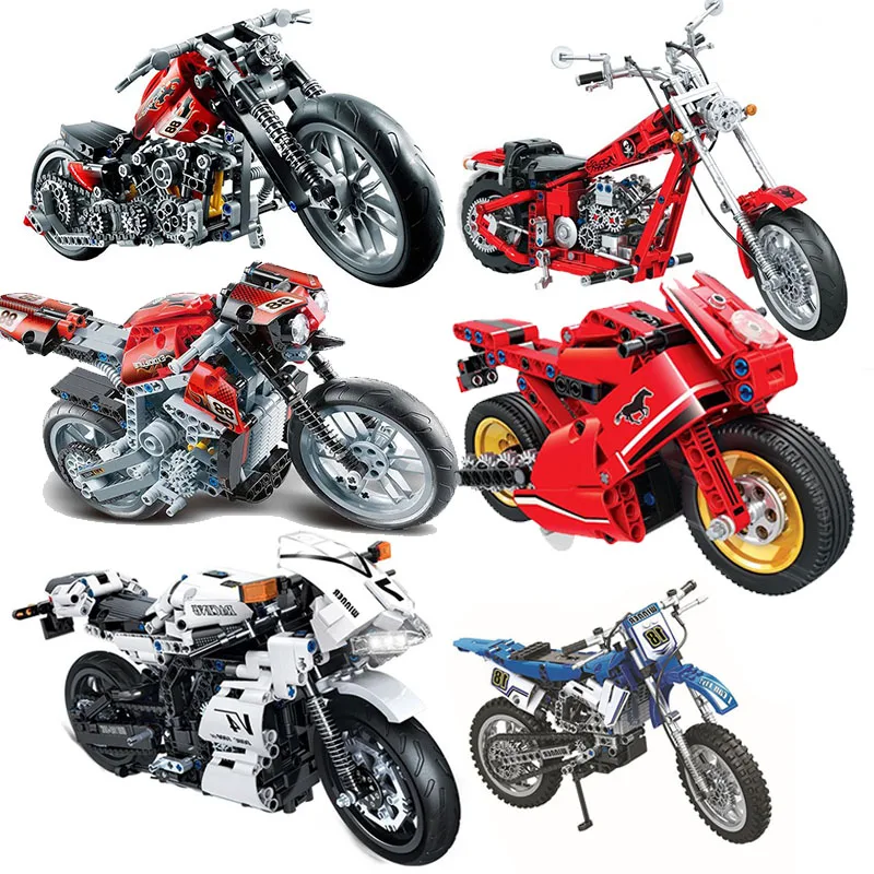 

Motorcycle Technic Compatible Moto Racing Motorbike City Vehicle Sets Off Road Model Building Blocks Moc Kits Kids Toys