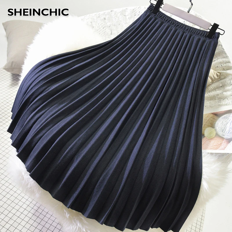 Весенне-осенняя однотонная твидовая юбка миди, винтажная синяя/черная/красная/серая плиссированная юбка с высокой талией для женщин, новинка, Saia Faldas