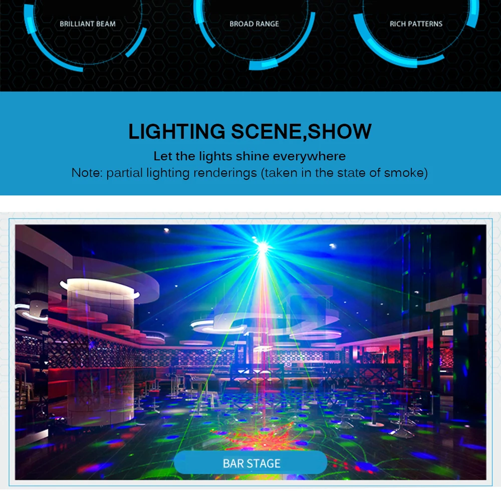90 узоров светодиодный освещение для сцены дискотека RGB Мини DJ лазерный проектор стробоскоп светильник звуковая активация вечерние светильник s для рождества KTV