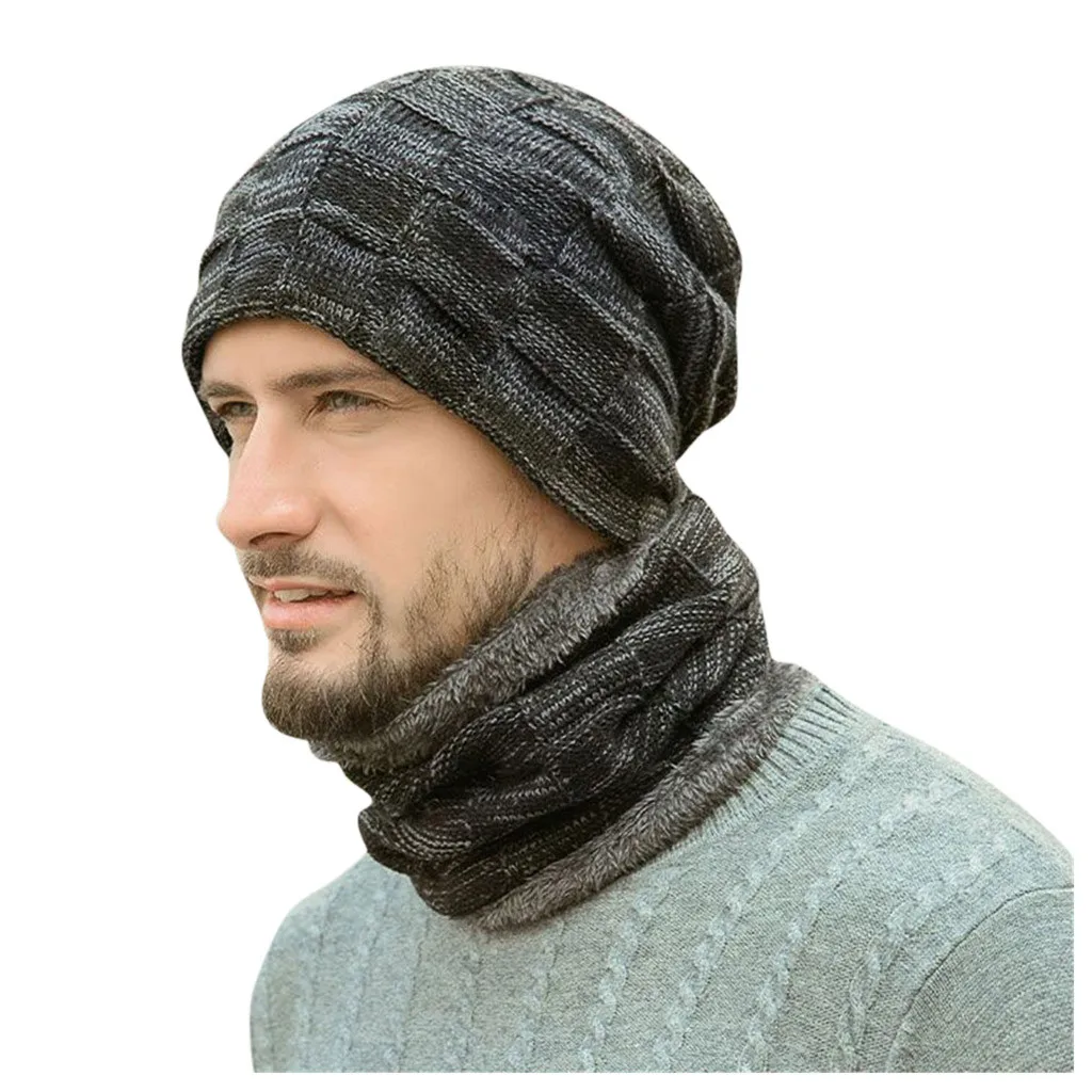 ACCGLORY, толстый нагрудник, маска, защита для ушей, для мужчин, зимний шарф на лобовое стекло, шапка, вязаная, ветрозащитная, Повседневная Кепка, для мужчин, для улицы, капот - Цвет: BK