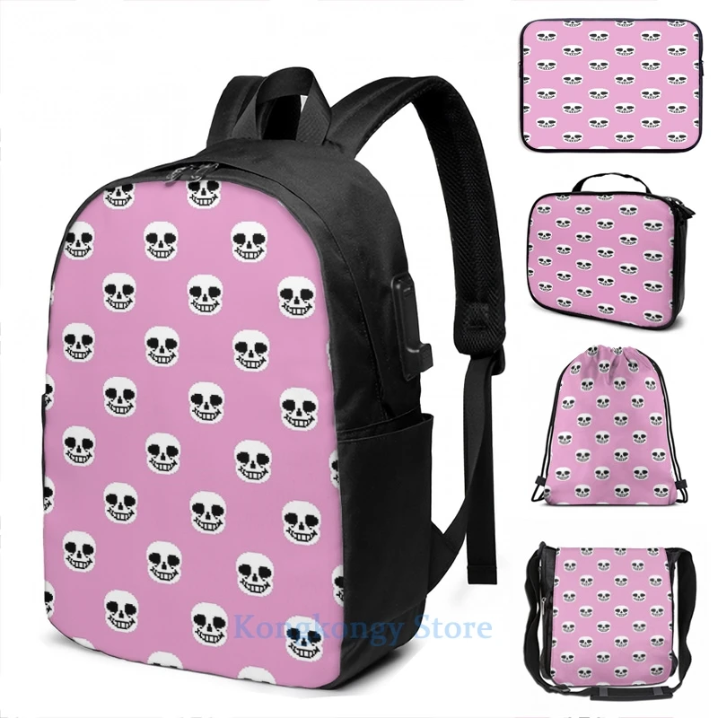 Забавный розовый рюкзак с графическим принтом Undertale Sans-Pastel USB-зарядкой мужские