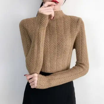 

Semi-high-collar sweater for ladies Autumn and Winter 2019 New style short jacket, tight knitted bottom shirt