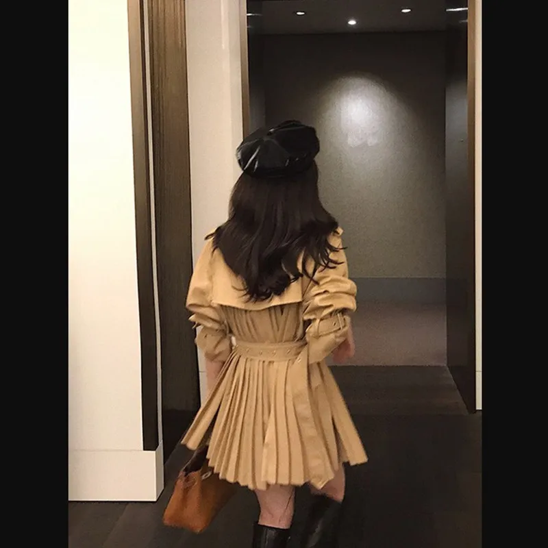 WHITNEY WANG,, весна-осень, модная уличная одежда, эполет, с поясом, плиссированный Тренч, женское стильное весеннее пальто, верхняя одежда
