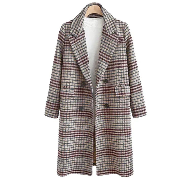 autumn winter new wool coat for women Europe American loose long female tartan oversized wool coat