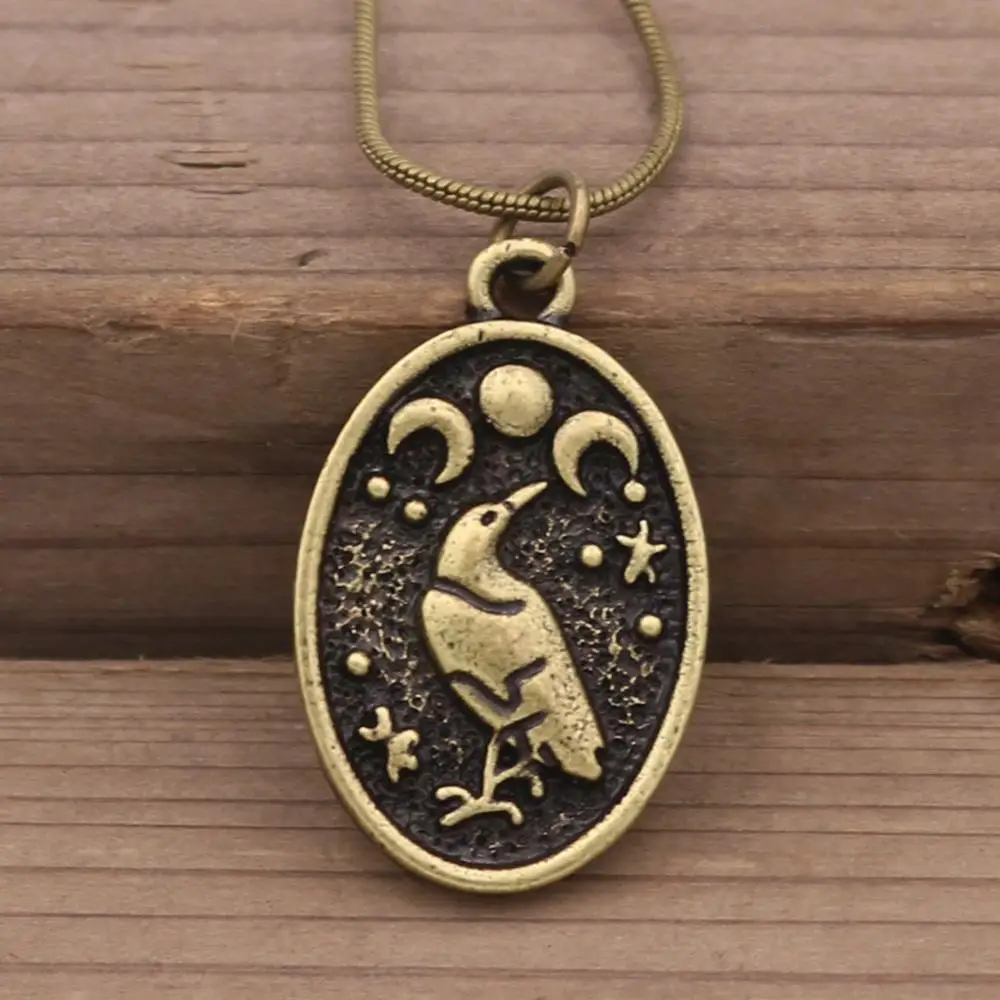 Wicca Triple Moon Goddess Viking Jewelry Odin Raven Amulet Pentagram Wiccan Pagan ожерелье для мужчин и женщин мужские