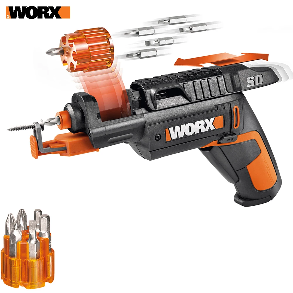 

Free shipping WORX WX255 Slide Driver, 4 V Mini Electric Cordless Screwdriver with 12pcs Drill bits