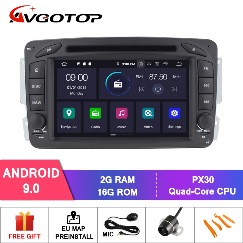 Sale AVGOTOP 4GB+64GB Android 9.0 Radio CAR DVD PLAYER for MERCEDES-BENZ C CLASS W203 MP3 MP4 Wifi Vehicle GPS Multimedia 0