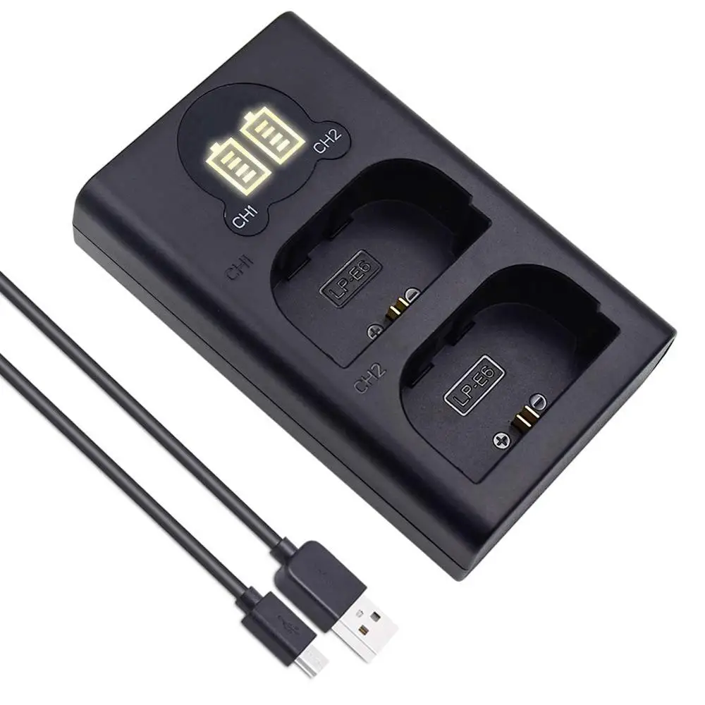 

CBC-E6 LC-E6 Dual LCD USB Battery Charger Compatible with for Canon EOS 7D 6D 5D Mark II III IV 5D2 5D3 5D4 5DSR 60Da Cameras