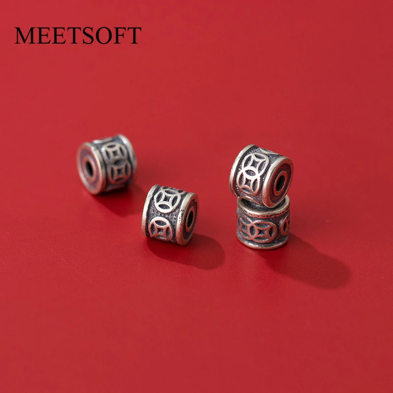 

MEETSOFT, подлинные 925 Серебряные ретро-бусины 8 мм с рисунком, подвески для рукоделия, товары для рукоделия, аксессуары для браслетов
