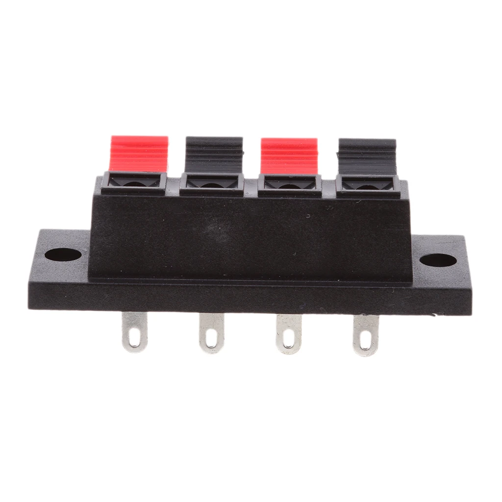 4 Way Stereo Speaker Plate Terminal Strip Push Connector Block 4 Pieces