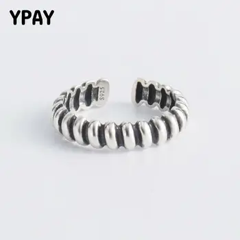 

YPAY Vintage Simple Adjustable Finger Rings for Women Men Genuine 925 Sterling Silver Open Ring Engagement Jewelry Gifts YMR354