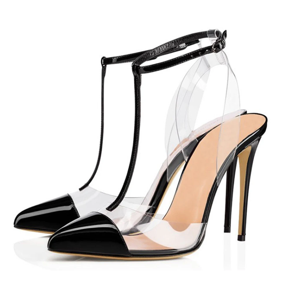Minan Ser/новые женские сандалии прозрачные сандалии с острым носком 11 см черный и красный цвета на выбор для свадебных вечеринок - Цвет: Черный