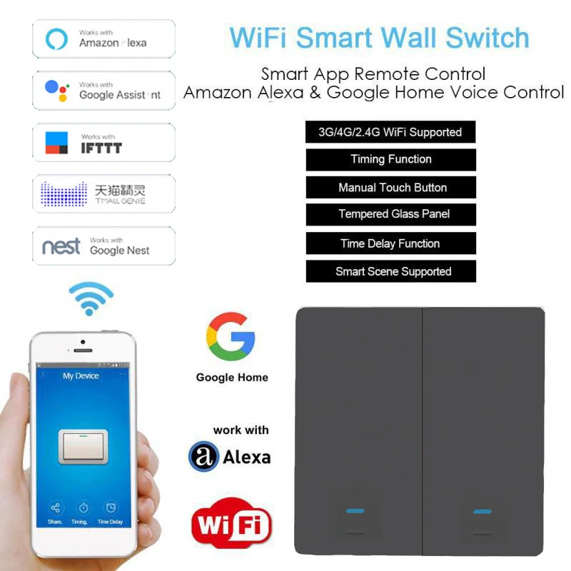 Интеллектуальный переключатель Wi Fi EU/UK светильник работы с Alexa Google Home на возраст 1