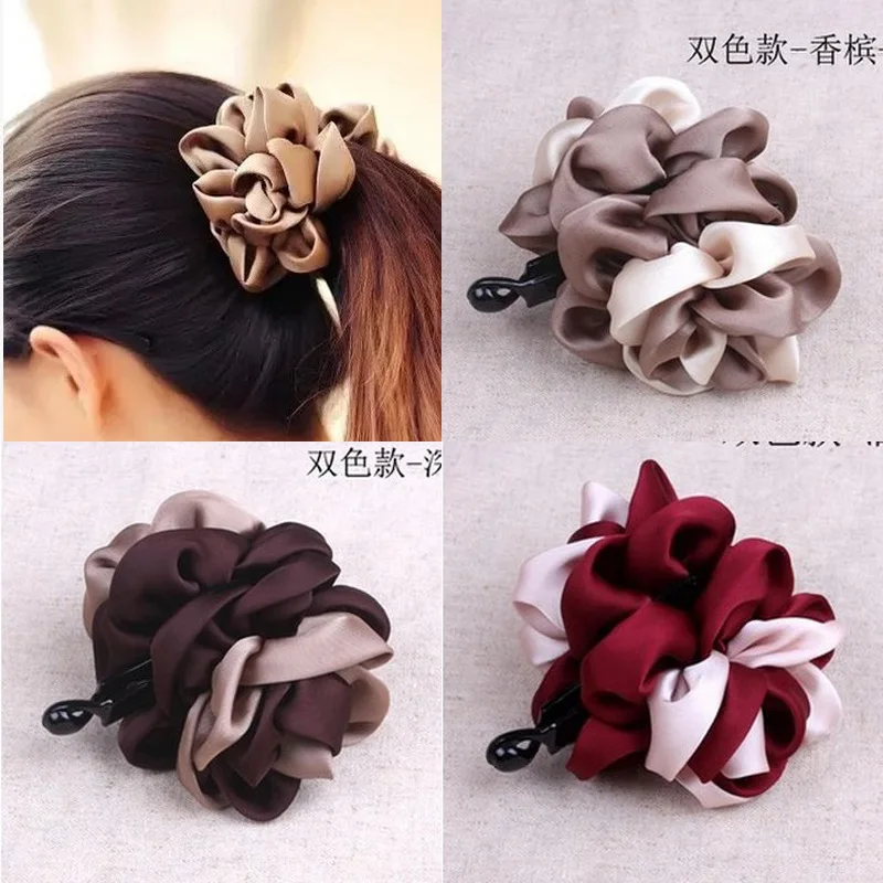 

Hair Accessories Headdress Ribbon Vertical Clip Fabric three-dimensional Flowers Tie Hair Clip Banana Clip Ponytail Clip G0110