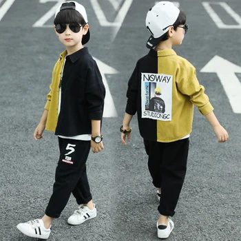 

School Boy Autumn Clothes Set Toddler Kids Clothing Patchwork color Long Sleeve boys Coat Pants 2Pcs/set 4 6 8 10 12 13 Years