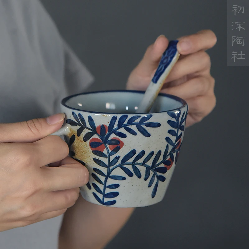 

★the beginning of the hand to knead ceramic coffee cup milk cup blue coarse pottery mud cup of fruit juice cup mug cups