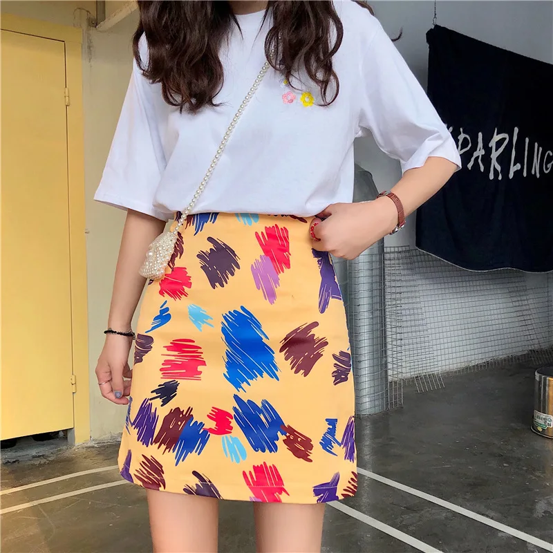 

Price Control 29 Yuan 2019 Popular Summer Skirt Hand-Painted Graffiti Yellow Hip Wrapping Skirt Short Skirt Women's 9921 Photo S