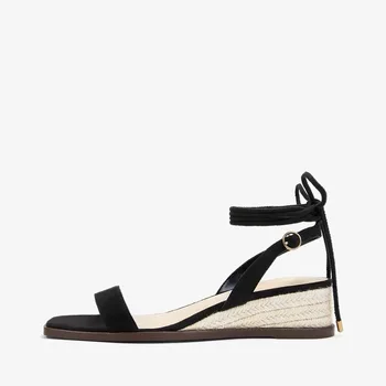 

2019 autumn new fashion simple solid color casual shoes women retro style hemp rope sole wedge sandals