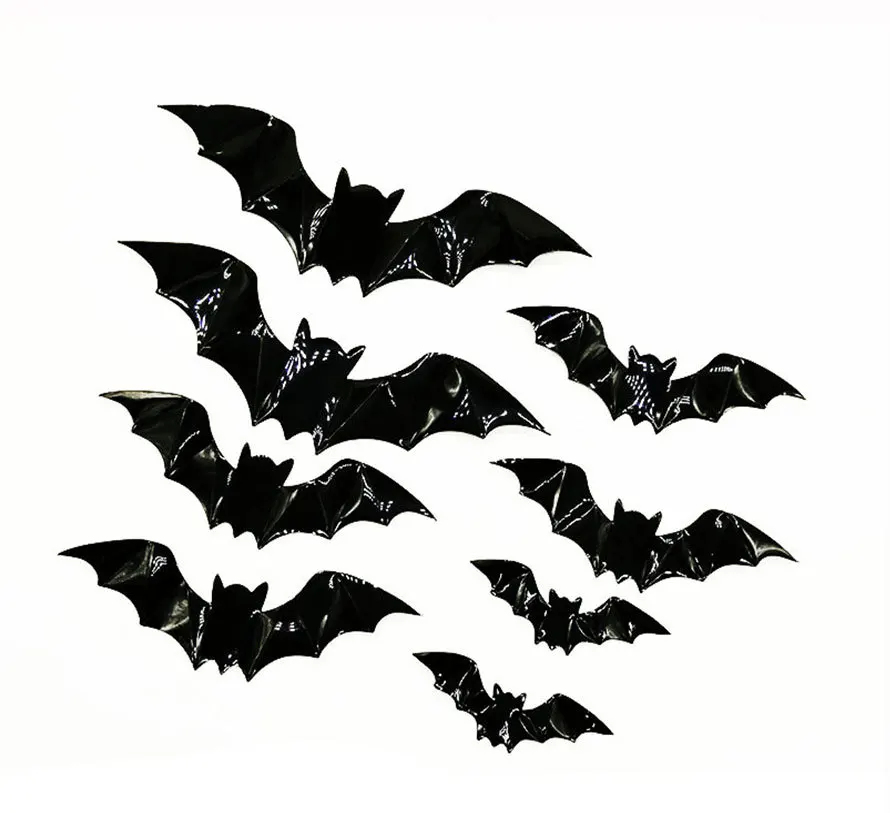 Black Bat Adhesive Paper Halloween Glass Stickers Show Window Sticker Decorative Sticker Removable Wall Decoration Wall Stickers