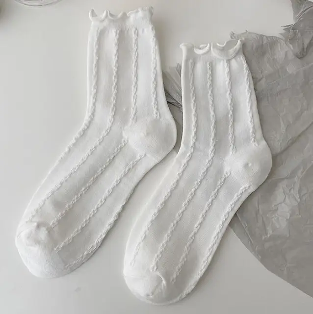 Lolita White Lace Socks Women Heart Bowknot Cotton Socks Femme Sweet JK Socks Ankle Dress Calcetine Medias twist