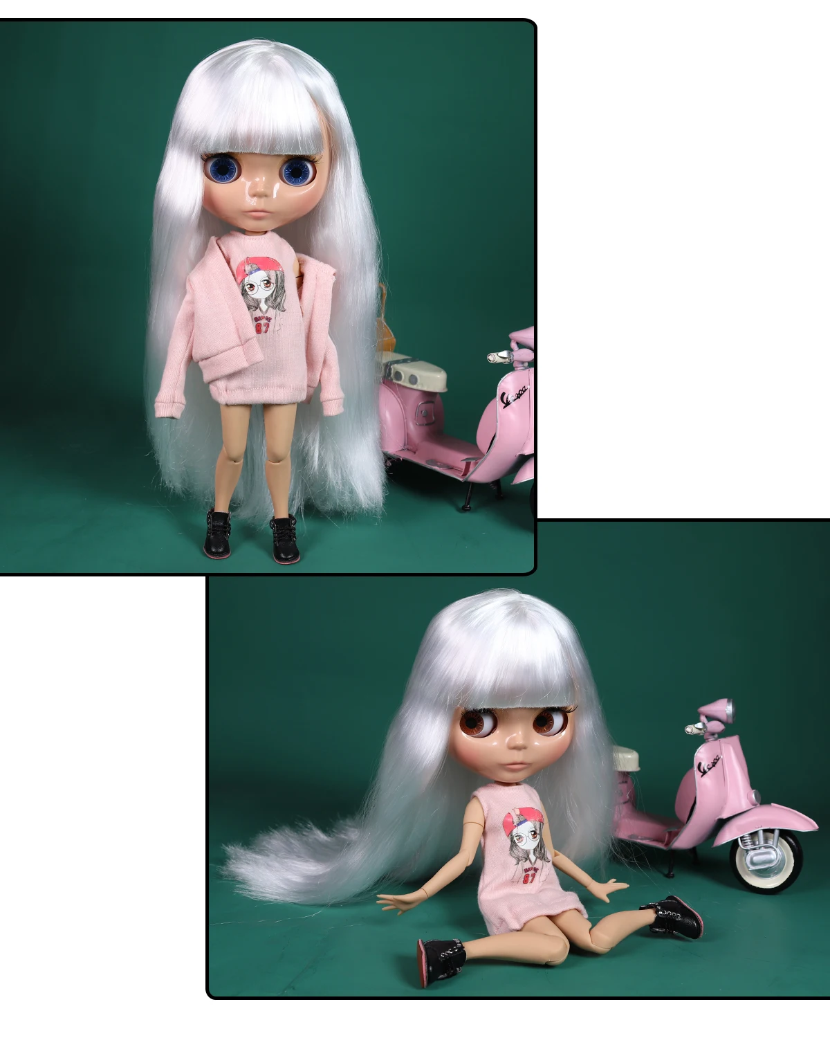 Elodie – Premium Custom Neo Blythe Doll with White Hair, Tan Skin & Shiny Cute Face 1