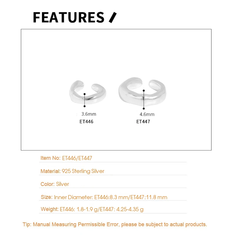F.I.N.S 1PC 925 Sterling Silver Irregular Stackable Thick Rock Punk Clips Earring Earcuff Ear Cuff Earring Wedding Jewelry 5