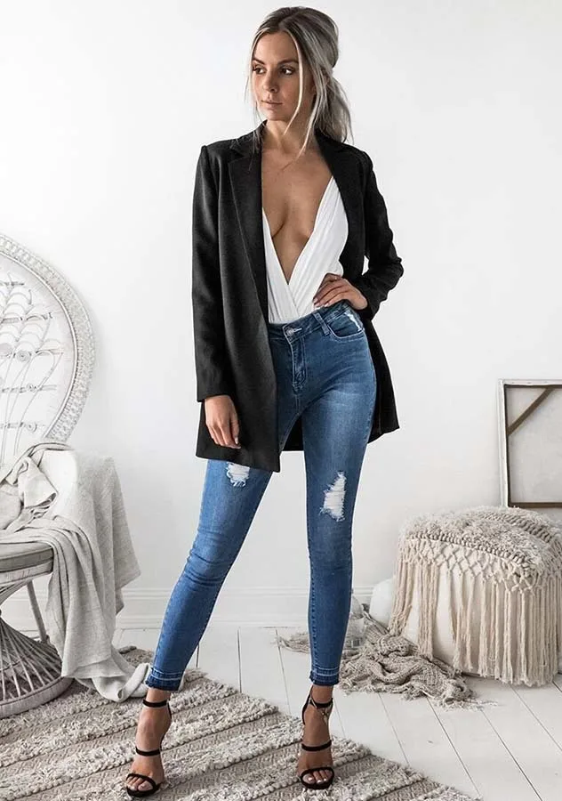

AliExpress 2019 Europe And America Hot Selling Fashion Fold-down Collar Slim Fit Cardigan Elegant Suit Jacket