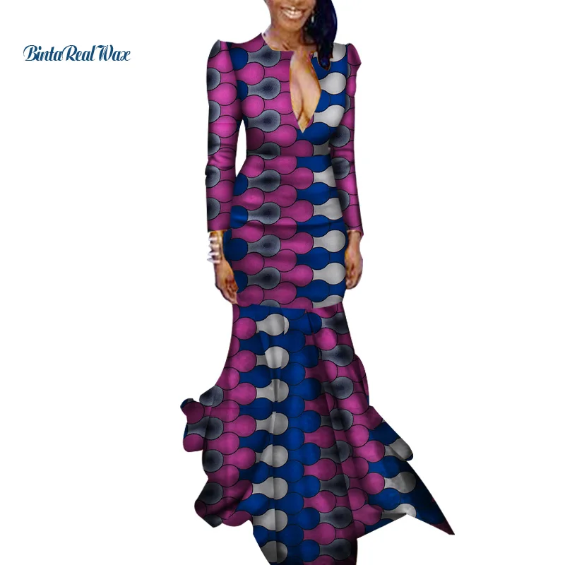 New-Autumn-Women-Long-Dress-Bazin-Riche-100-Cotton-African-Wax-Print-Floor-Length-Dress-Traditional (4)