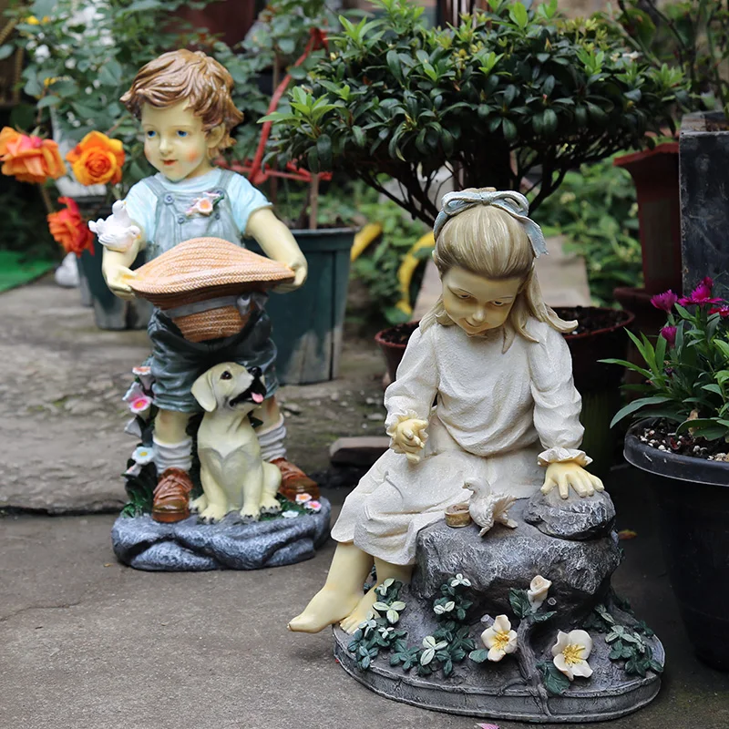 

Outdoor Resin Boy Girl Character Sculpture Ornaments Garden Villa Figurines Decoration Courtyard Park Statues Accessories Crafts