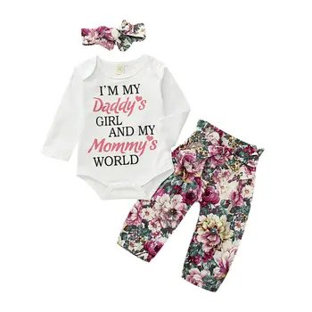 

0-18M Toddler Newborn Baby Girls Clothes Set Long Sleeve Tops Romper Floral Pants Headband 3PCS Outfits